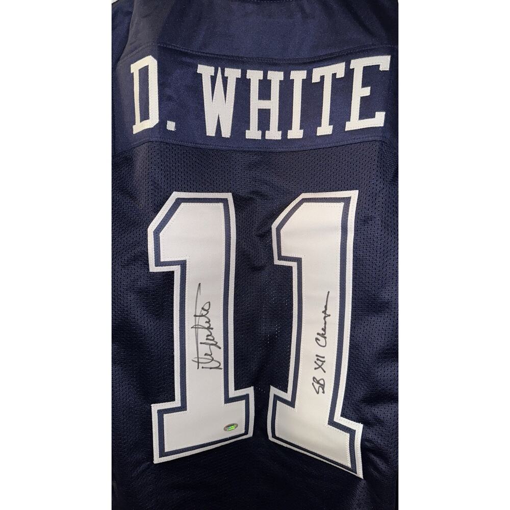 Danny White Autographed Cowboys Jersey SB XII Champs Inscription Beckett COA XL